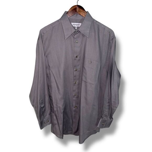 Vintage Yves Saint Laurent Gray Button Up Shirt Size L/16 - Picture 1 of 7